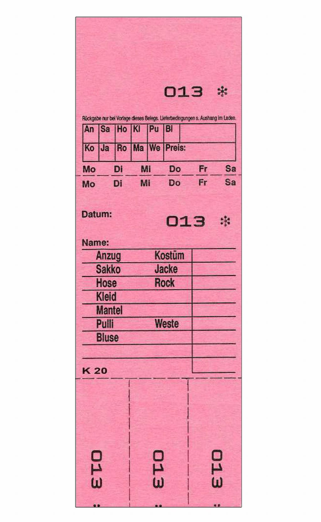 Annahmeblock HS-3 / Kombi 20, rot 