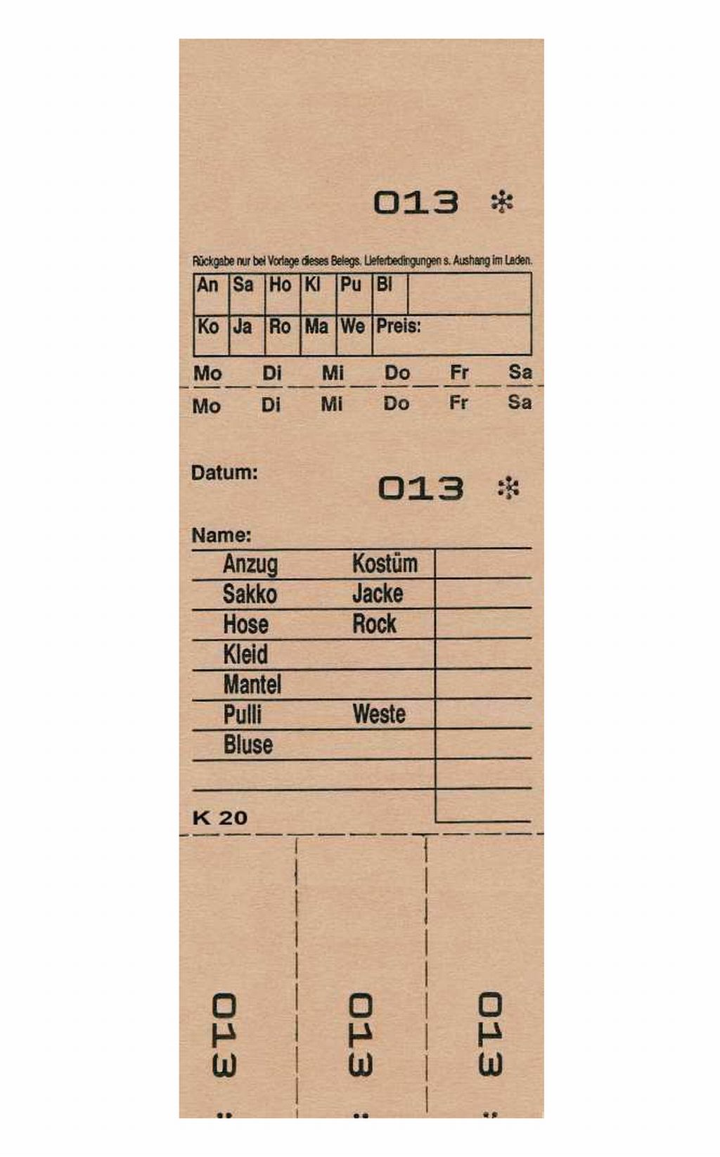 Annahmeblock HS-3 / Kombi 20, braun 