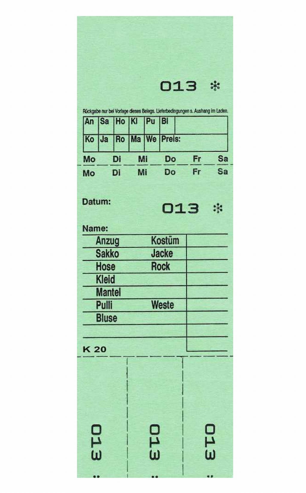 Annahmeblock HS-3 / Kombi 20, hellgrün 