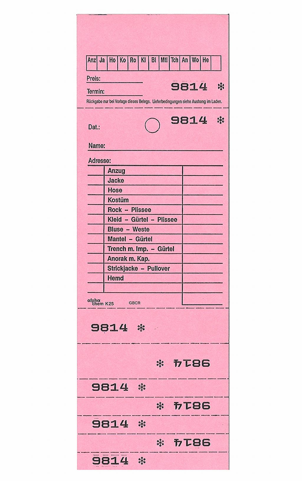 Annahmeblock Kombi 25, rosa 