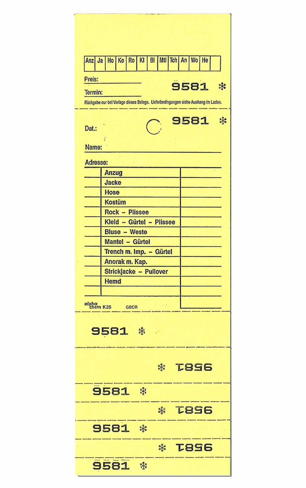 Annahmeblock Kombi 25, gelb 