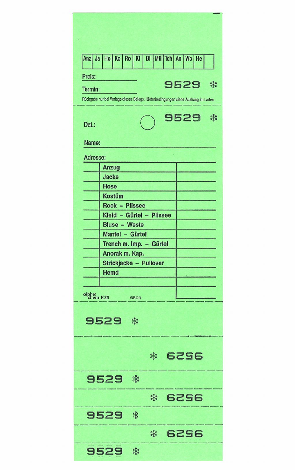 Annahmeblock Kombi 25, hellgrün 