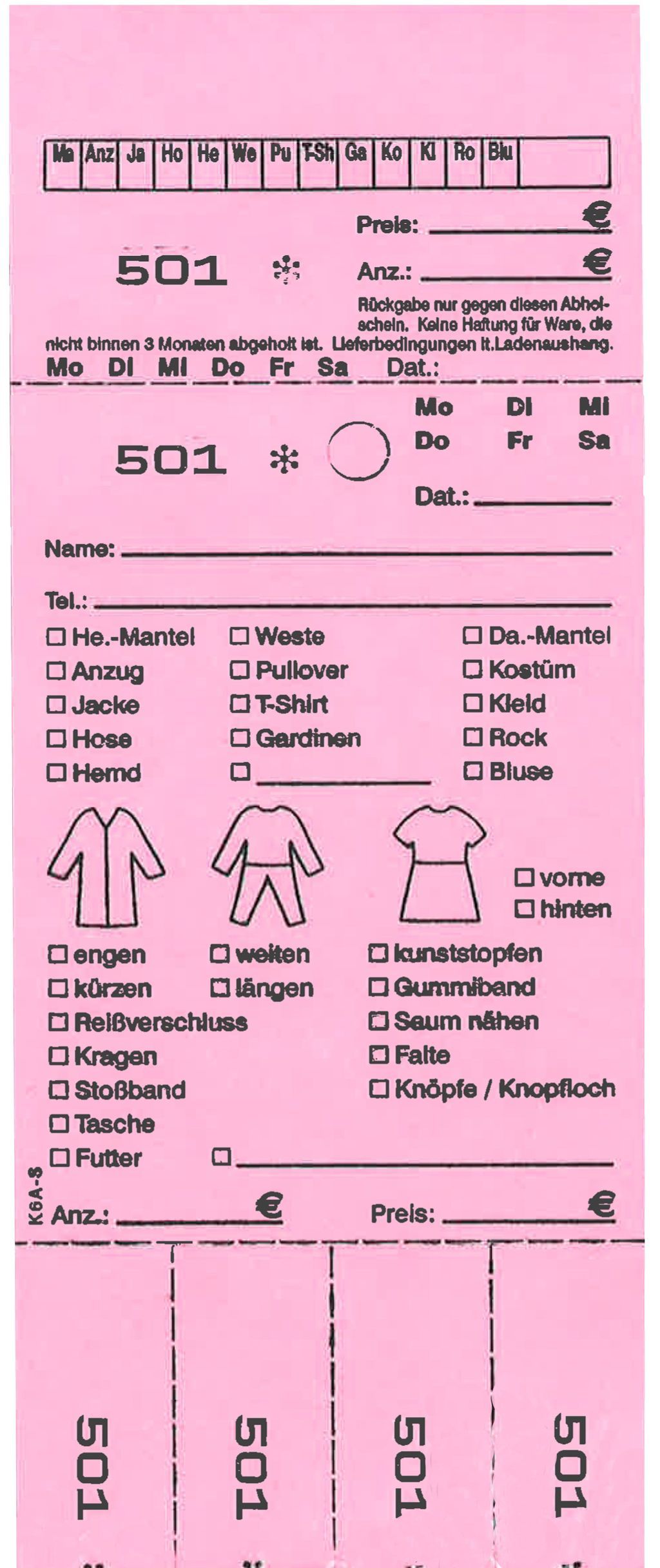 Annahmeblock Kombi  6A-S, rosa 