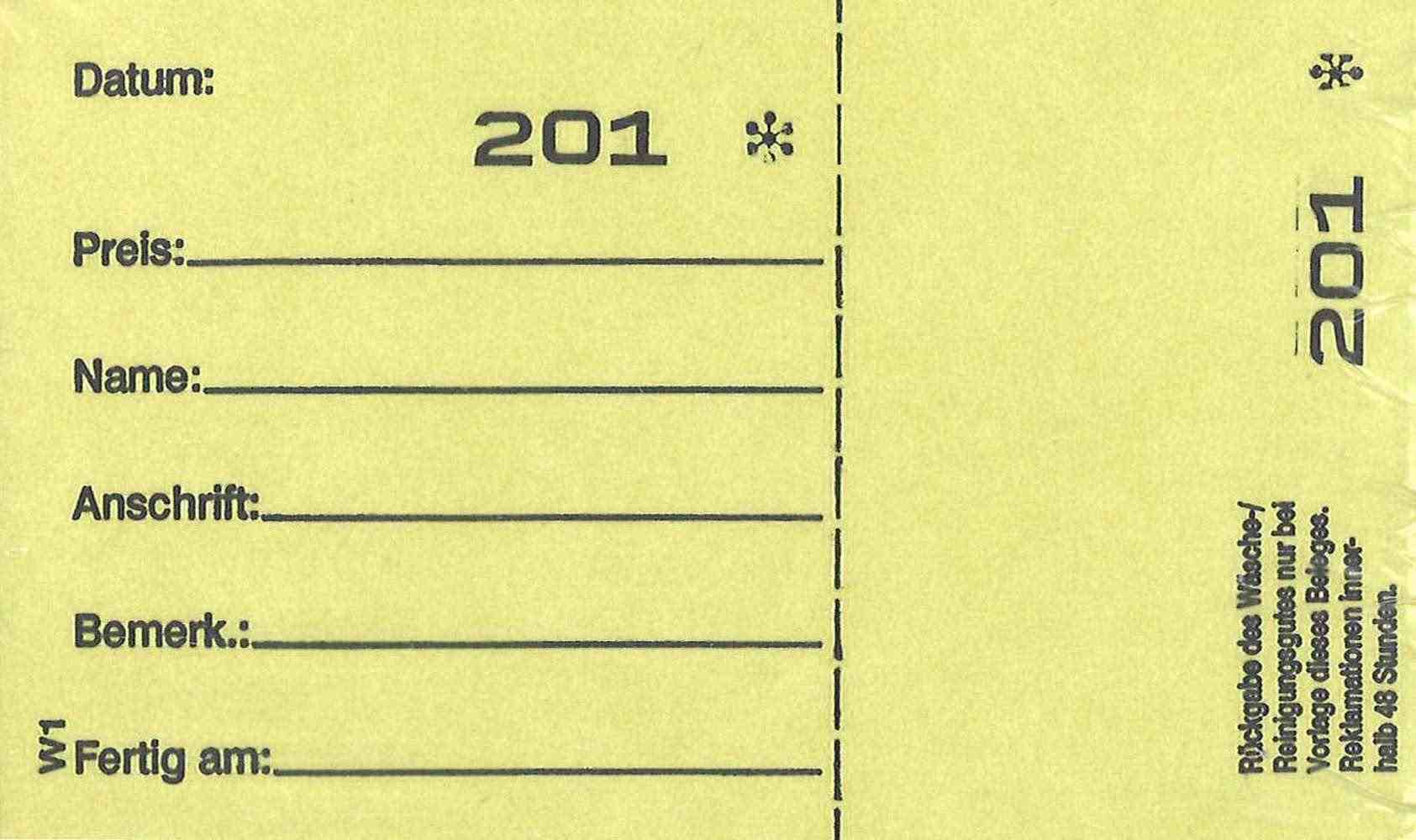 Wäscheannahmeblock W1, gelb 