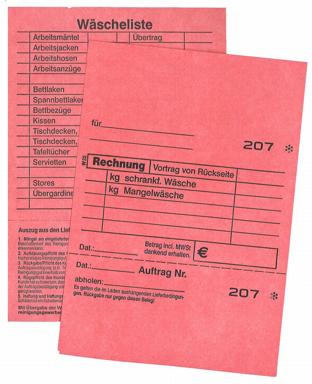Wäscheannahmekarte W22, lose, rot 