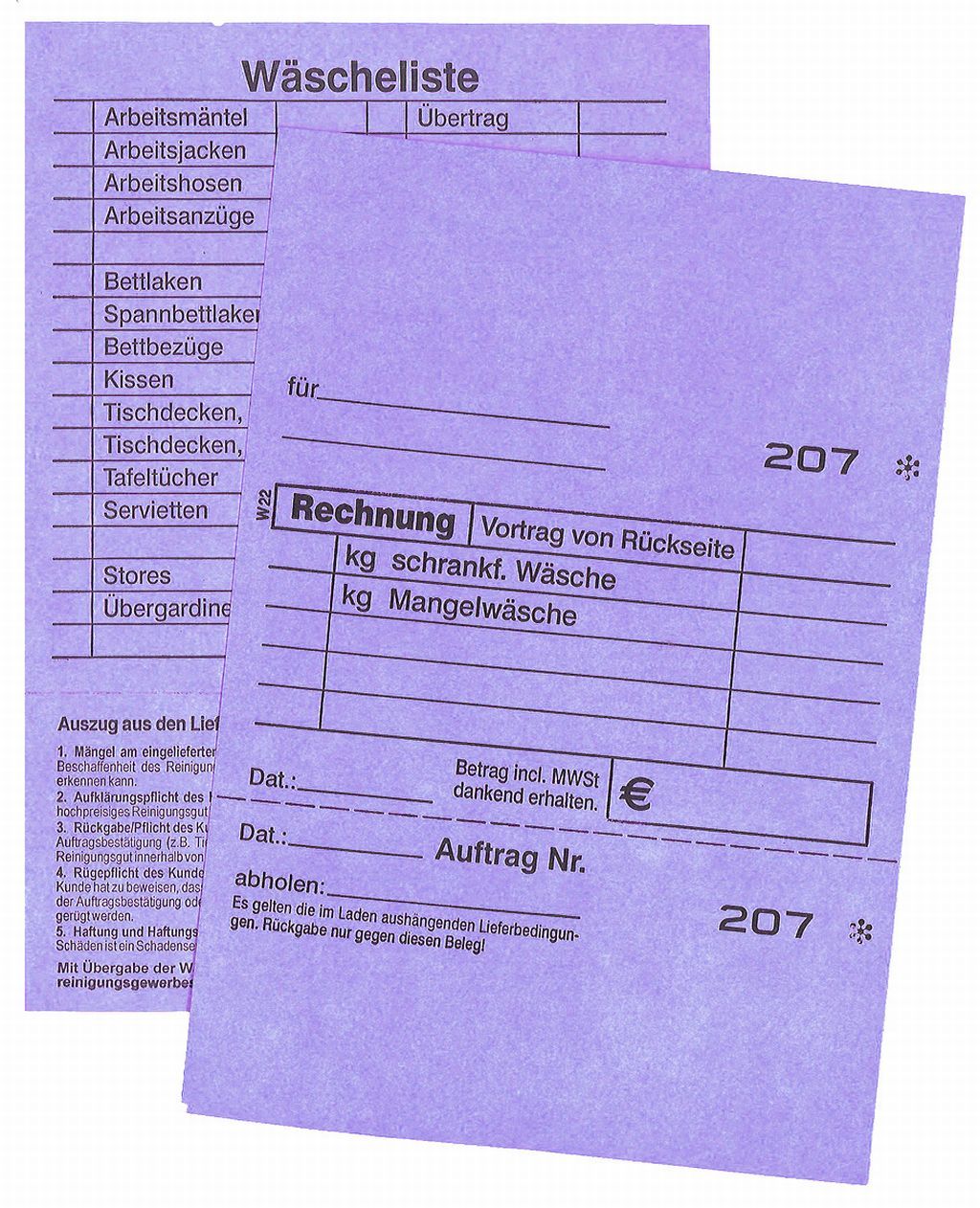 Wäscheannahmekarte W22, lose, lila 