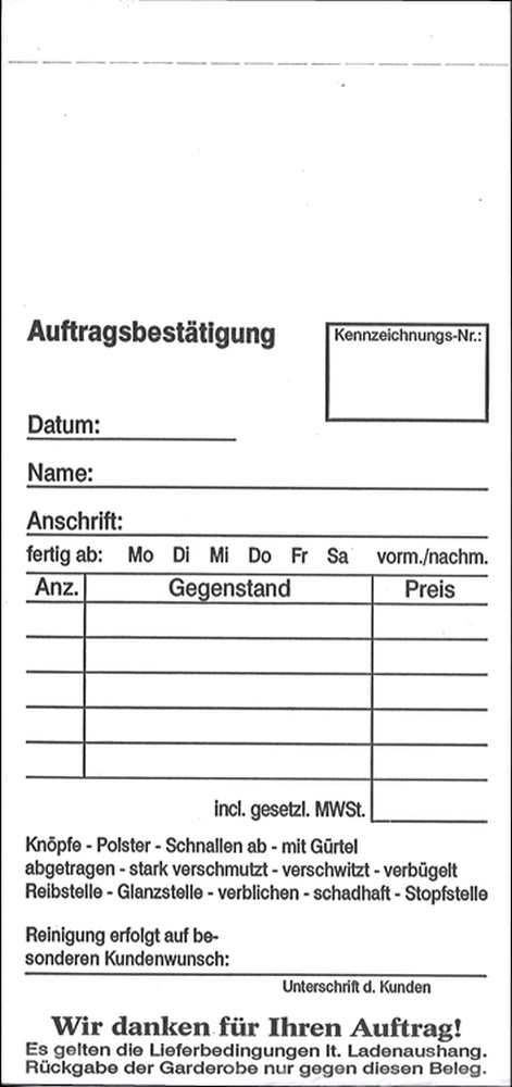 Auftragsbestätigungsblock, weiß, Block à 200 Blatt 