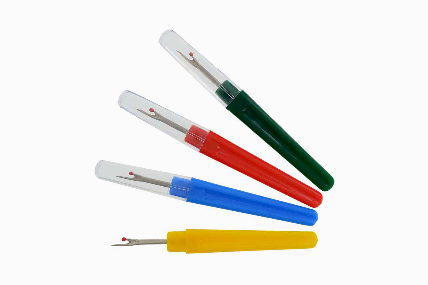 Seam ripper, 110 mm long, with flat plastic handle 